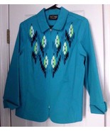BOB MACKIE Wearable Art Womens Jacket Sz M Embroidered Turquoise - $29.35