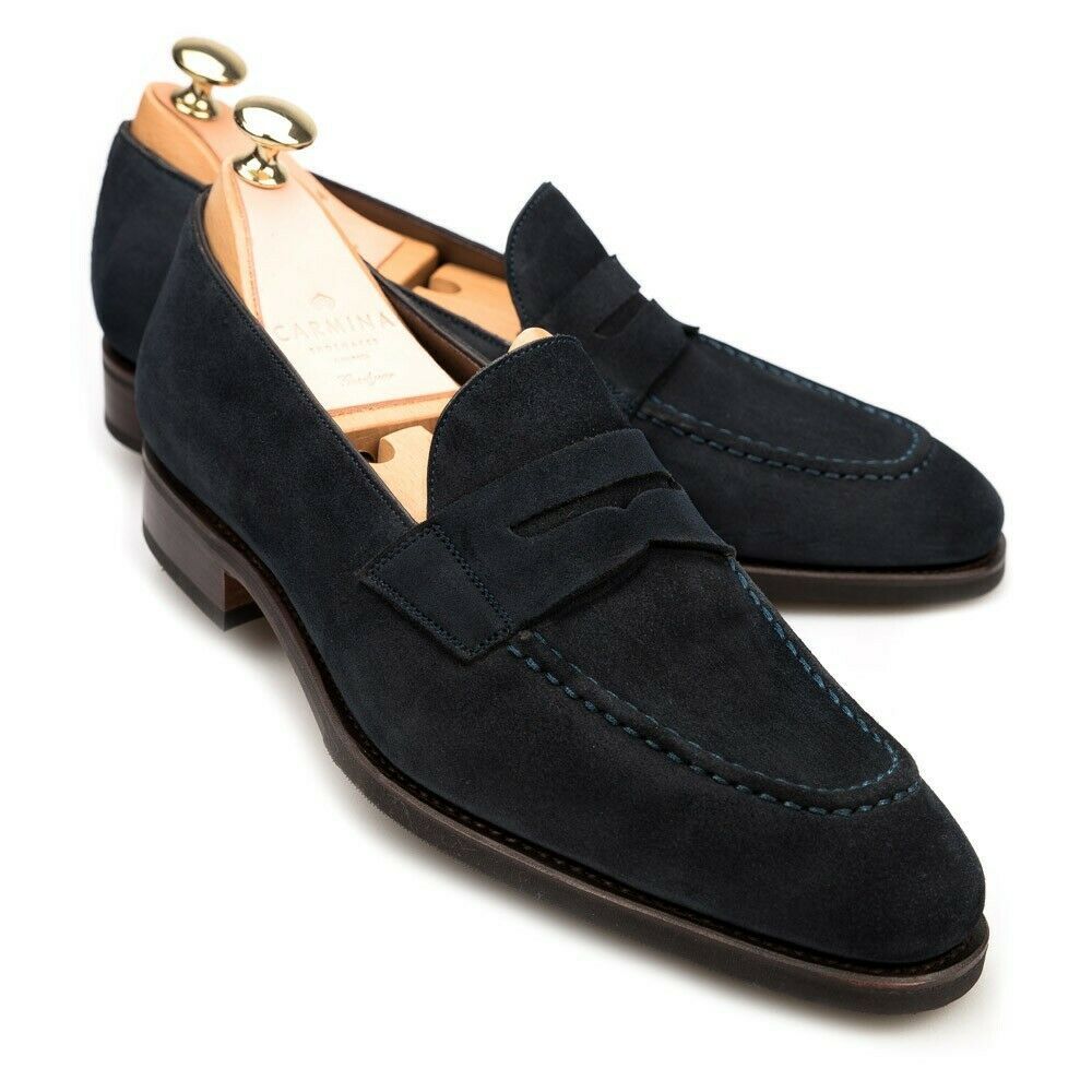 Loafers Black Men's Suede Apron Toe Premium Quality Leather Handcrafted Shoes