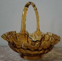 Fenton Glass Thumbprint Pattern Basket - Amber Glass - Original Vintage USA - $69.99