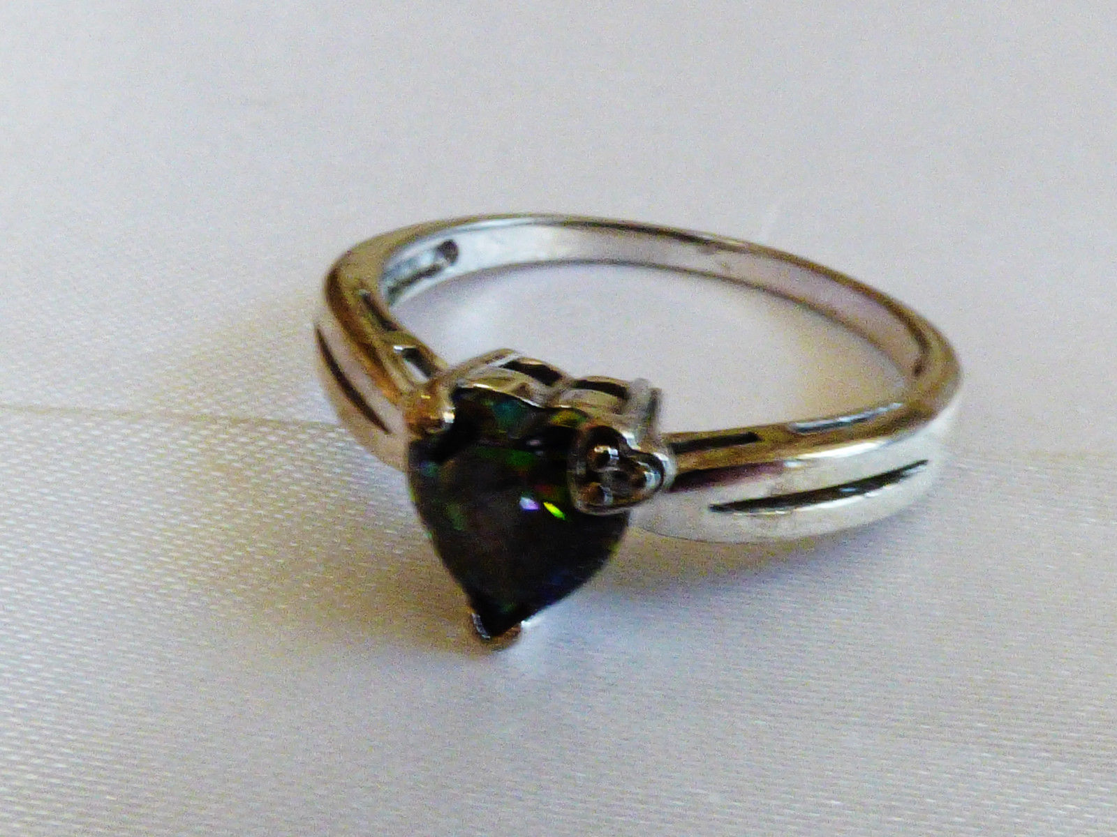 Sterling Silver 925 Mystic Topaz & Diamond Two Heart ring band sz 9.25 ...