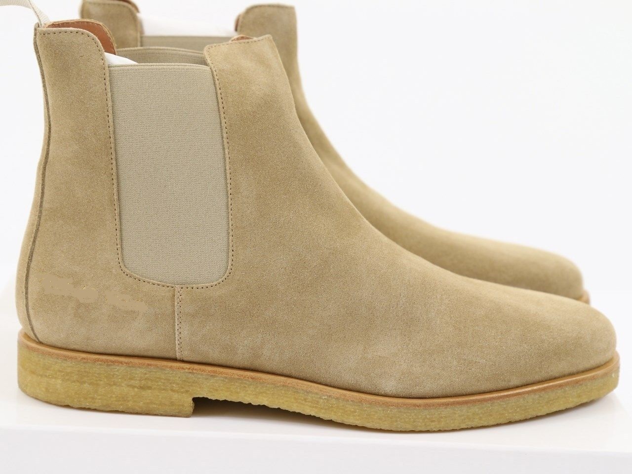 Handmade beige leather boots, crepe sole chelsea boot