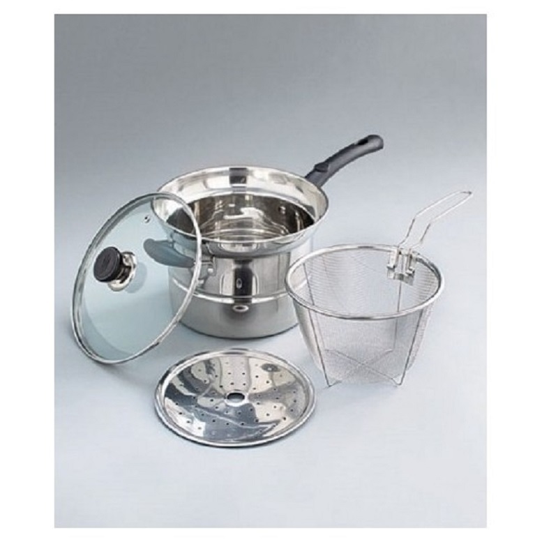 4Pc. Steam N Strain Pot Cook Set Lift Out Strainer Steamer Rack