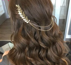  Vintage Renaissance Metal Gold Chain  w/ Leaves Wedding Hair Band with Combs