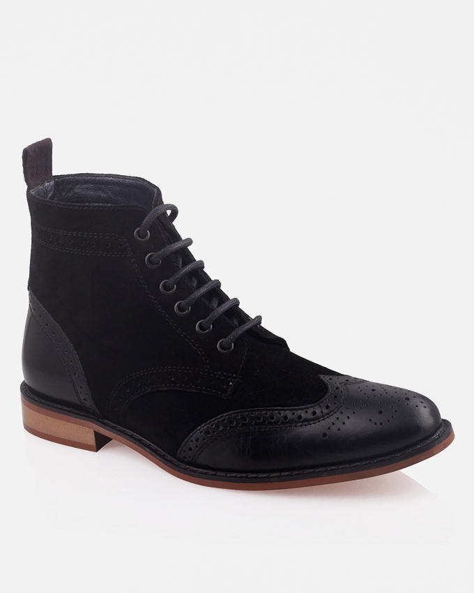 Handmade mens black boots, Men black anklehigh leather and suede boots