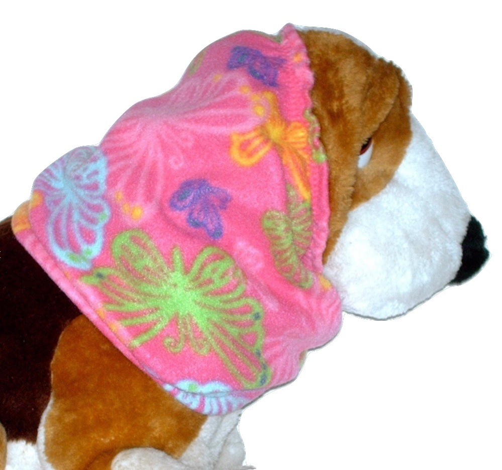 Pink Multicolor Butterflies Fleece Dog Snood by Howlin Hounds Size XL Other Dog Supplies
