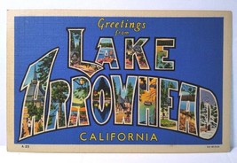 Greetings From Lake Arrowhead California Large Letter Linen Postcard Cur... - $15.85