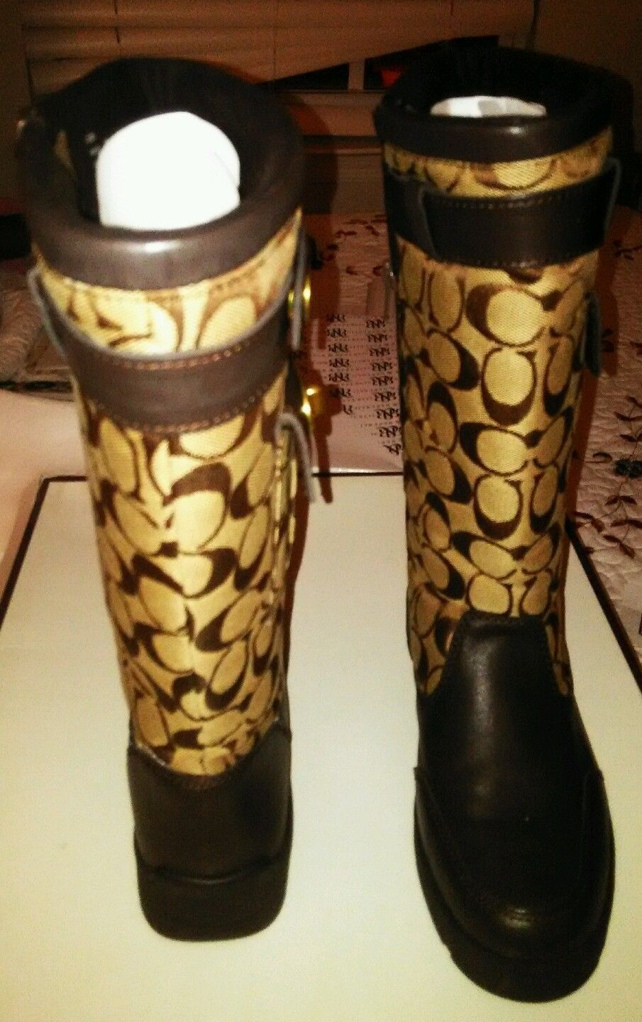 Authentic Coach Boots Sig C Calf Genuine Leather Women Size 6mb Medium Like New - 6