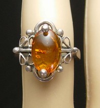 Vintage Parisian Ring Amber antiquarian style raised fancy setting heirloom  Wed - $125.00
