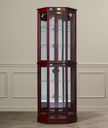 Floor Standing Corner Curio Cabinet Glass Mirrored Back Top Light Living... - $495.00
