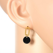 Gold Tone Drop Earrings with Jet Black Gun-Metal Circle - $21.99