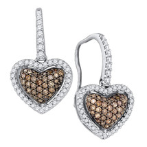 10k White Gold Brown Color Enhanced Diamond Heart Dangle Earrings 5/8 - $500.00