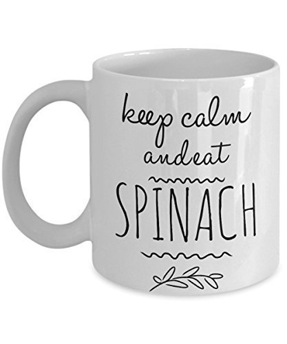 Funny Vegan Mugs - KEEP CALM AND EAT SPINACH - Vegetarian Gift Humor Coffee Mug