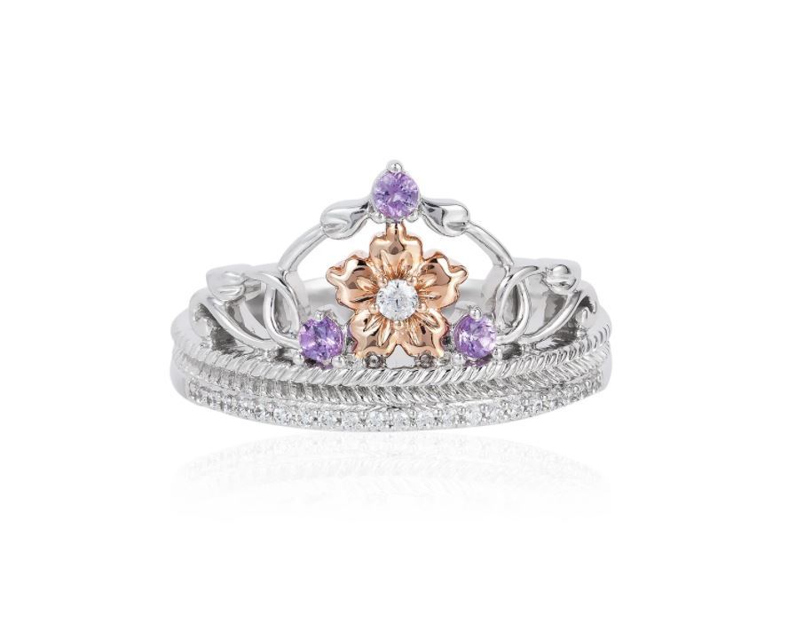 Enchanted Disney 14K Rose Gold over Silver with Rose-de-France Rapunzel rings