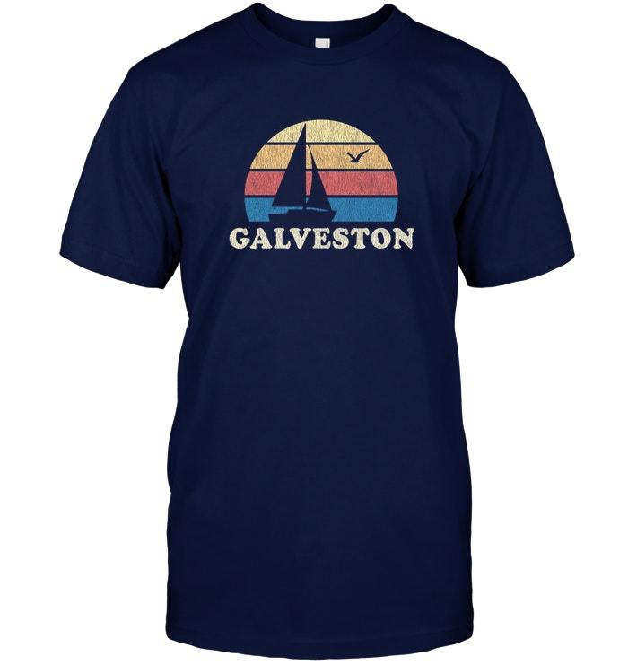 Galveston TX T Shirt Vintage Sailboat 70s Throwback Sunset Vintage Men