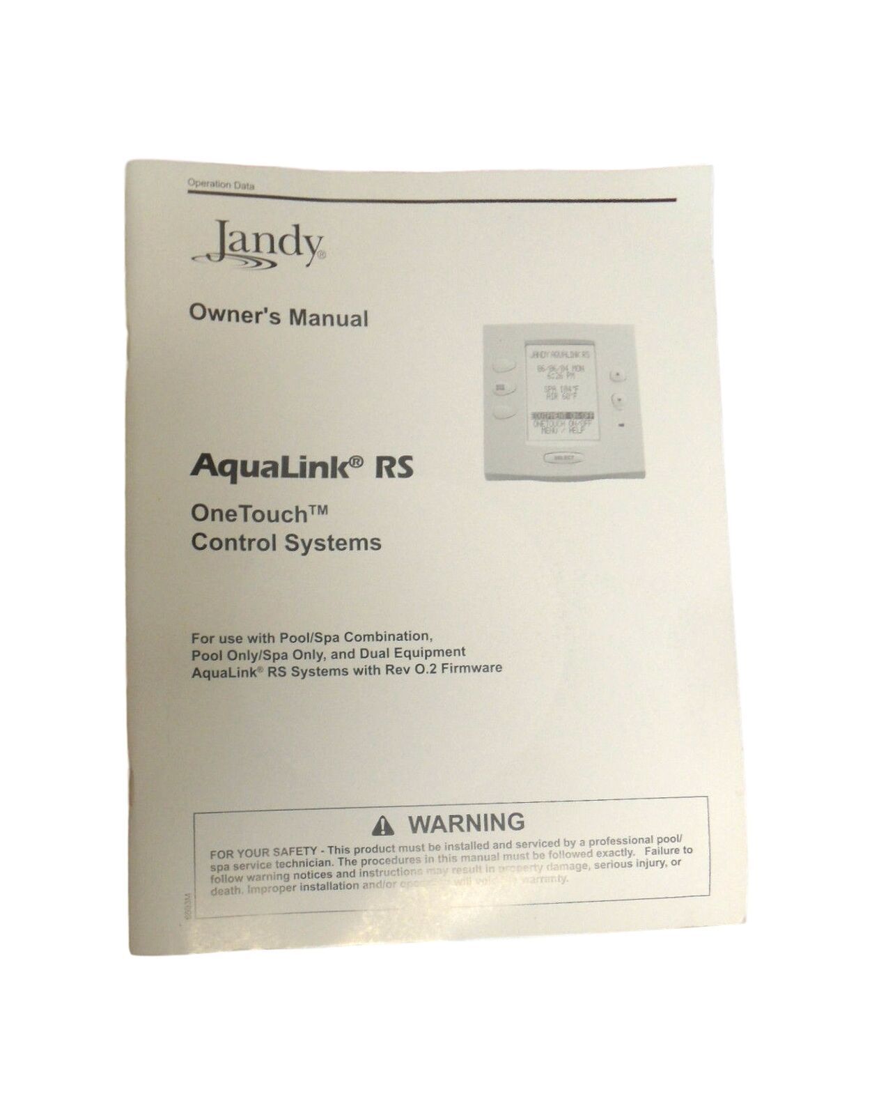 Jandy Owner's Instruction Manual Aqualink RS OneTouch All Button