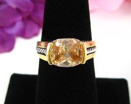 PEACH Glass STONE RING Vintage Solitaire Facets Goldtone Signed Premier Designs  - £13.99 GBP