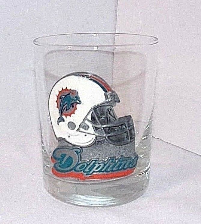 Primary image for NFL Miami Dolphins Barware Metal Helmet Logo Emblem Glass 1997-2012 Tumbler 