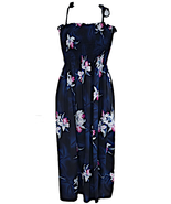 Long Black Midnight Orchid Print 100% Rayon Tube Top Dress/One Size - $44.50