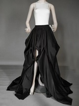BLACK High Slit Evening Skirt Gowns Black Maxi Taffeta Tail Skirt Custom Size image 5