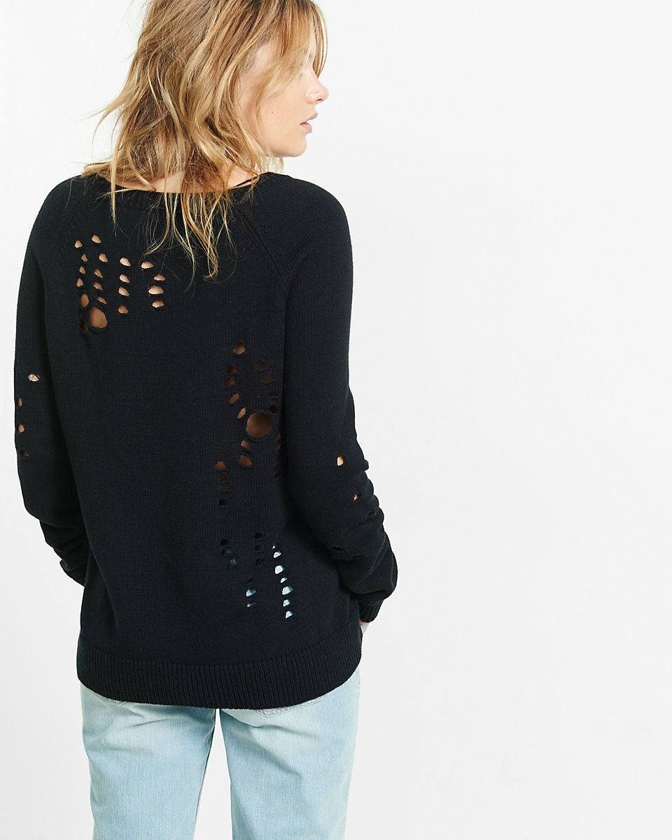 Express Distressed Long Sleeve Side Zip 