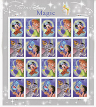 The Art of Disney Magic, Full Sheet of 20 x 41 Cent USPS Stamps, Scott 4192-95 - $19.89