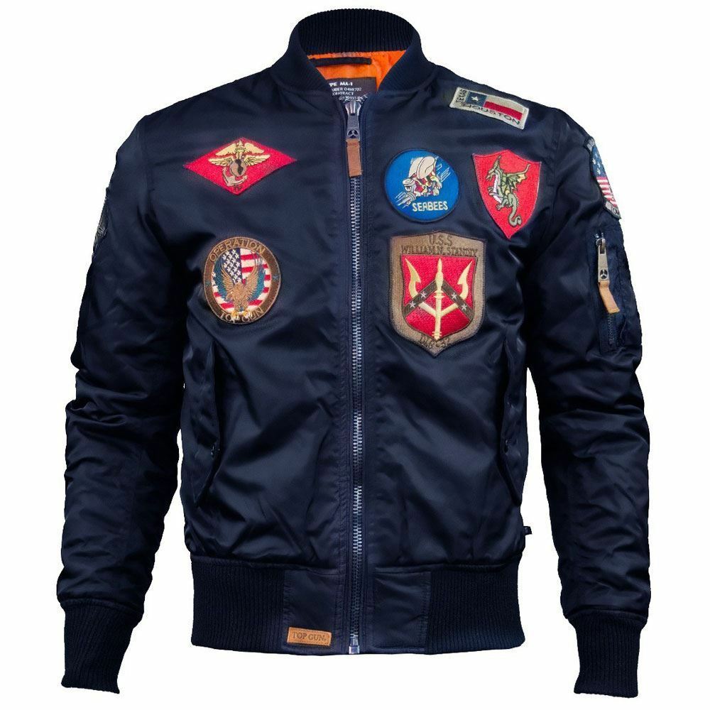 Top Gun MA 1 Nylon Bomber Jacket with Patches Blau - Outerwear