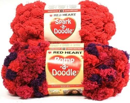 2 Ct Red Heart Spark A Doodle 6 Super Bulky 9901 Reddy & 9544 Grapeberry Yarns