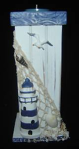Lighthouse Tealight Holder Wood Nautical Design Blue Seaside Candle Holder Ocean image 1