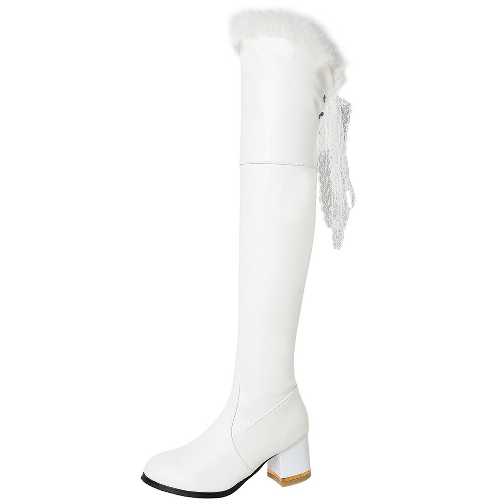 White Thigh High Boots Platform Winter Boottes Women Over The Knee