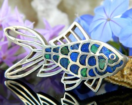 Vintage fish goldfish koi brooch pin mexico 950 sterling silver lapis thumb200