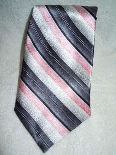 Primary image for Pierre Cardin Black Pink & Silver Striped Silk Tie