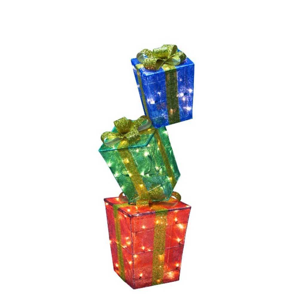 2pc Lighted Stacked Gift Boxes Presents Sculpture Outdoor Christmas ...