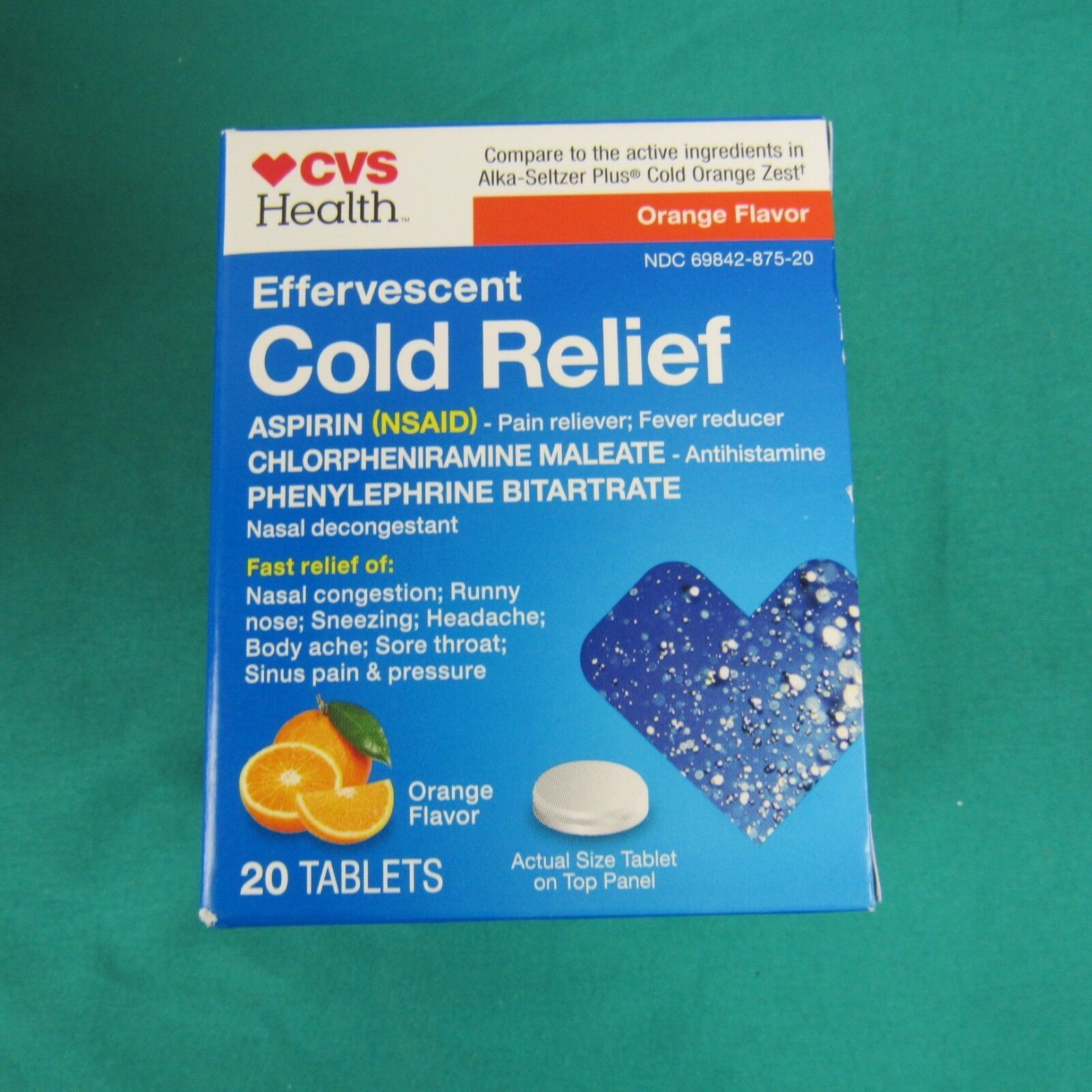 CVS Health Effervescent Cold Relief 20 Tablets Orange Flavor Exp 2 / 20