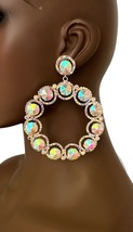 Aurora Borealis Crystals Big Large Hoop Earring Pageant Drag Queen FREE ... - $28.45