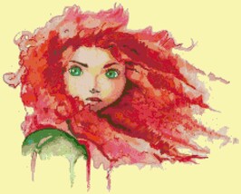 counted cross Stitch Pattern Watercolor merida brave 163 * 180 stitches ... - $3.99