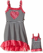 Dollie &amp; Me Girl 4-14 and Doll Matching Stripe Heart Dress Outfit Americ... - $29.99