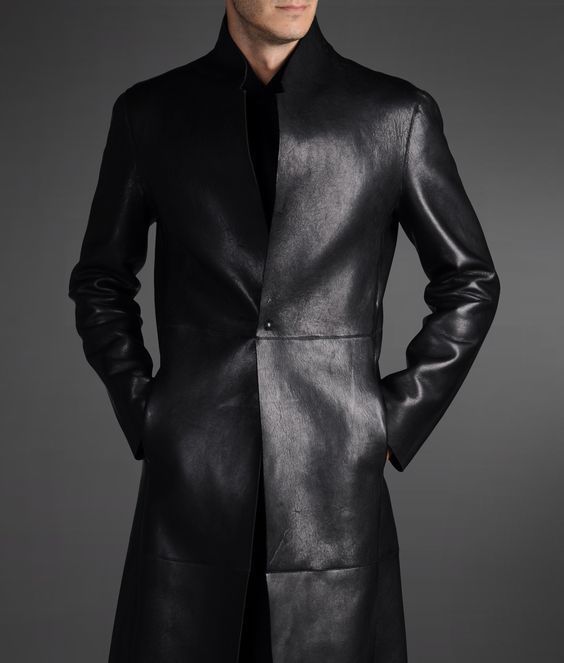 Image of MEN LEATHER COAT WINTER LONG LEATHER COAT GENUINE REAL LEATHER TRENCH COAT-UK31
