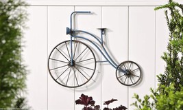 Bicycle Wall Plaque 21" High Blue Metal with Black Spoke Wheels Hanging Retro image 2