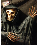 LifeSize BLACK HOODED GRIM REAPER SKELETON Zombie Pirate Haunted Prop De... - $44.07