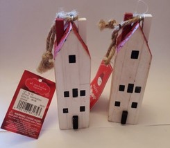 St Nicholas Square Happy Hollydays Ornament House Buildings New red  & white  - $7.92