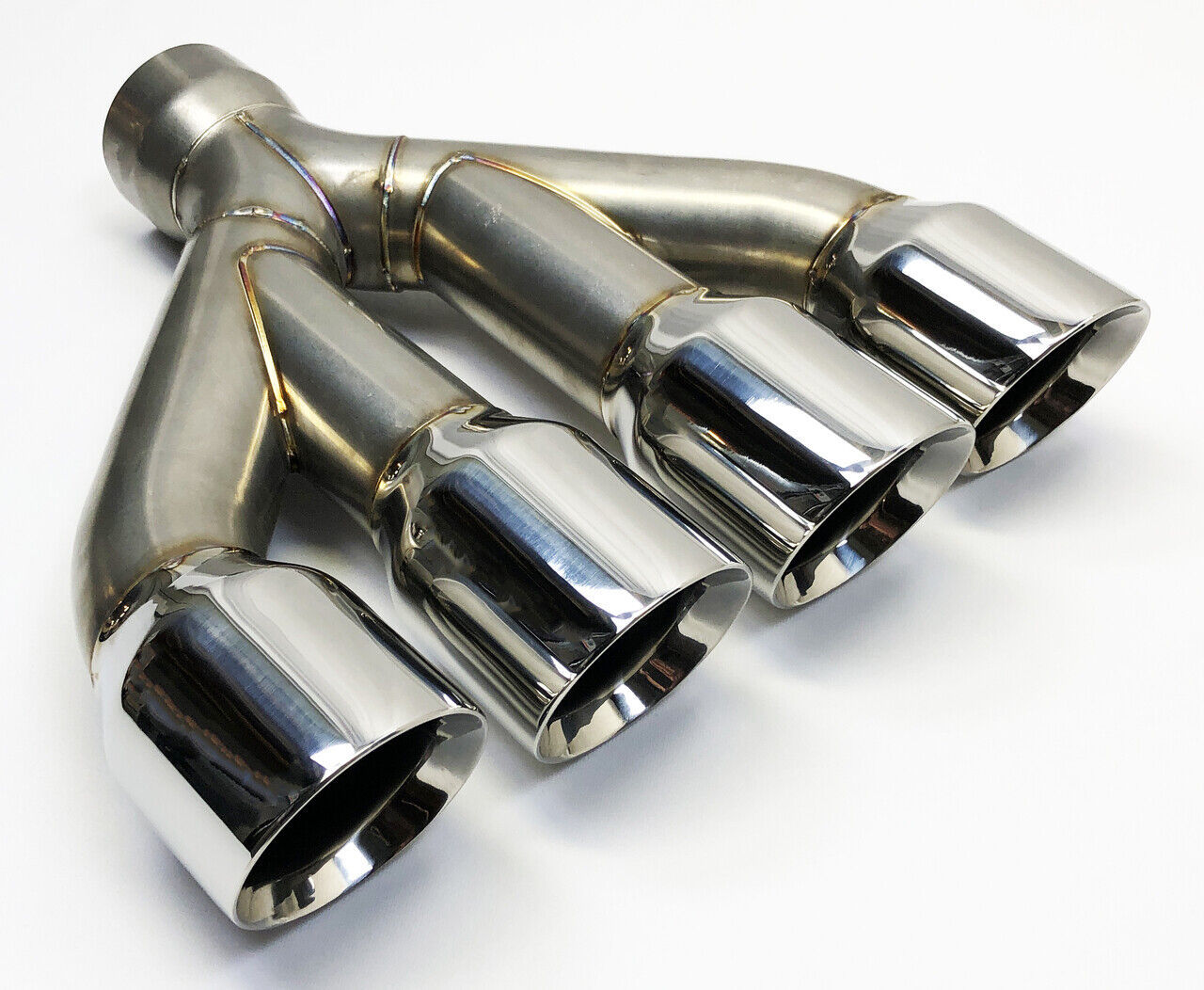 Exhaust Tip Center 3.00 inlet 3.50 Quad 15.00 Long  WCQUAD35015-300-SS Rolled Sl
