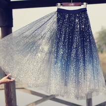 Sequined Tulle Midi Skirt Outfit Navy Blue Sparkly Midi Skirt Custom Plus Size image 4