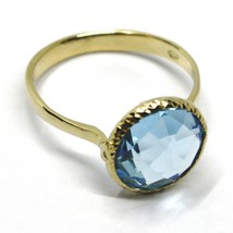 SOLID 18K YELLOW GOLD RING, CENTRAL CUSHION ROUND BLUE TOPAZ, DIAMETER 10mm image 2