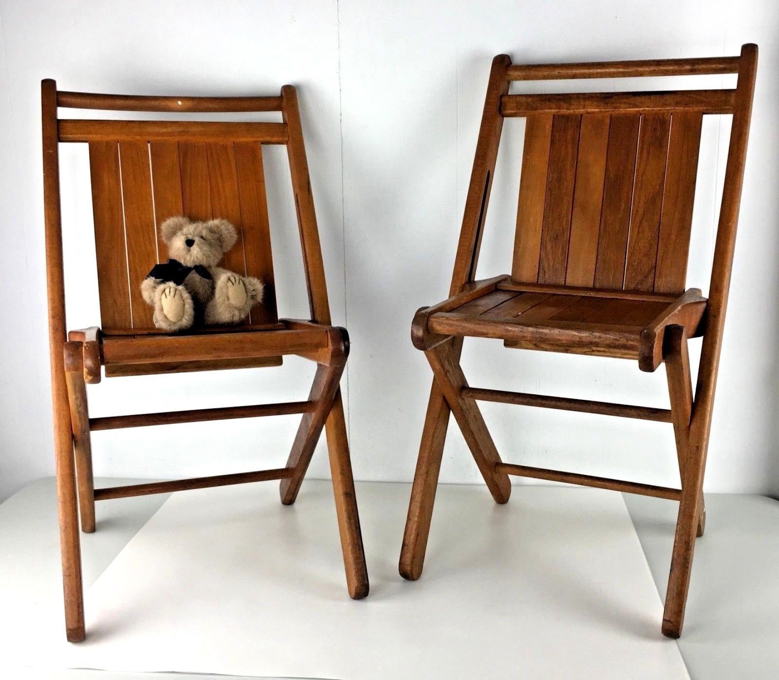 Set 2 Child Wooden Folding Chairs Peerless Tucker Duck & Rubber AR Wood