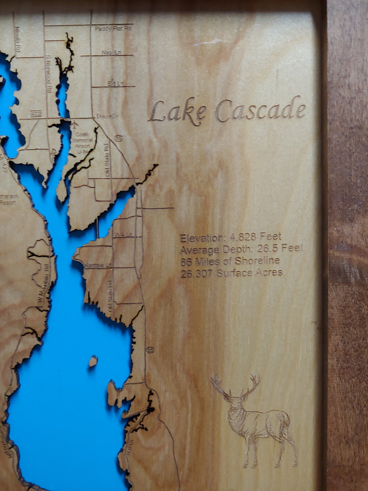 Wood Laser Cut Map of Lake Cascade, Idaho and 50 similar items