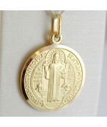 SOLID 18K YELLOW GOLD ST SAINT BENEDICT PROTECTION MEDAL CROSS, MADE IN ... - $214.02+