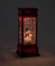 Snowman Telephone Booth Water Lantern Christmas LED 10" High Glitter Timer Red image 3