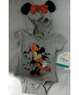 Disney Baby Halloween Minnie Mouse Hooded Gray Bodysuit Orange Sequin Bo... - $6.99