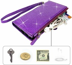 LG Velvet 5G Wallet Case Premium PU Leather Flip Zipper Card Slots Bling... - $41.46