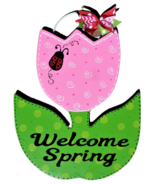 WELCOME SPRING TULIP w/Ladybug SIGN Wall Art Door Hanger Plaque Wreath A... - $33.99
